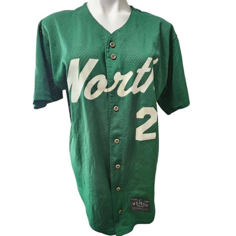 Vintage VKM Venus Knitting Mills USA green‎ button front jersey North 2 small